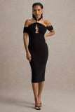 Selvina Black Cut Out Halter Neck Midi Dress