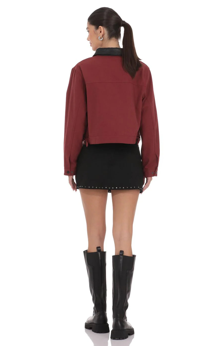 Two Toned Collar Jacket in Burgundy