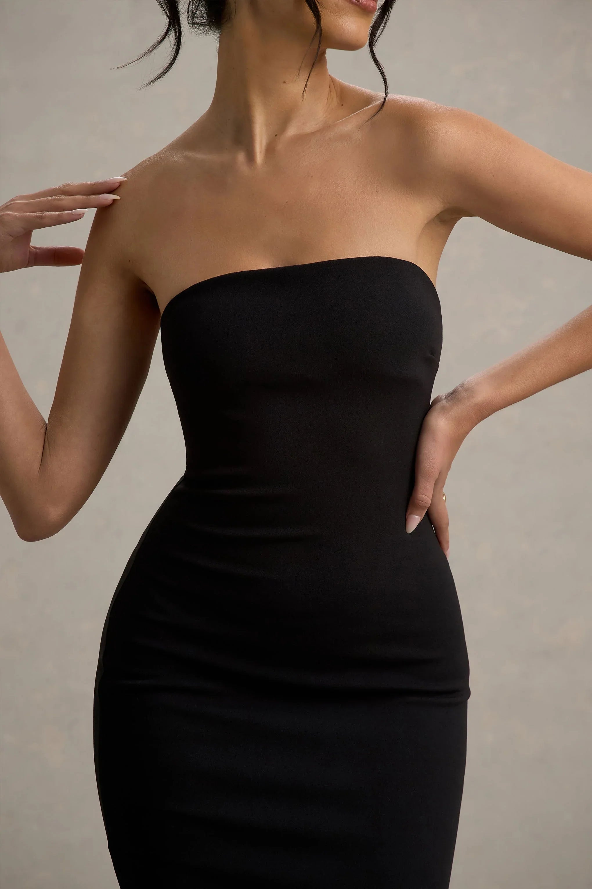Angela Black Bandeau Fishtail Maxi Dress