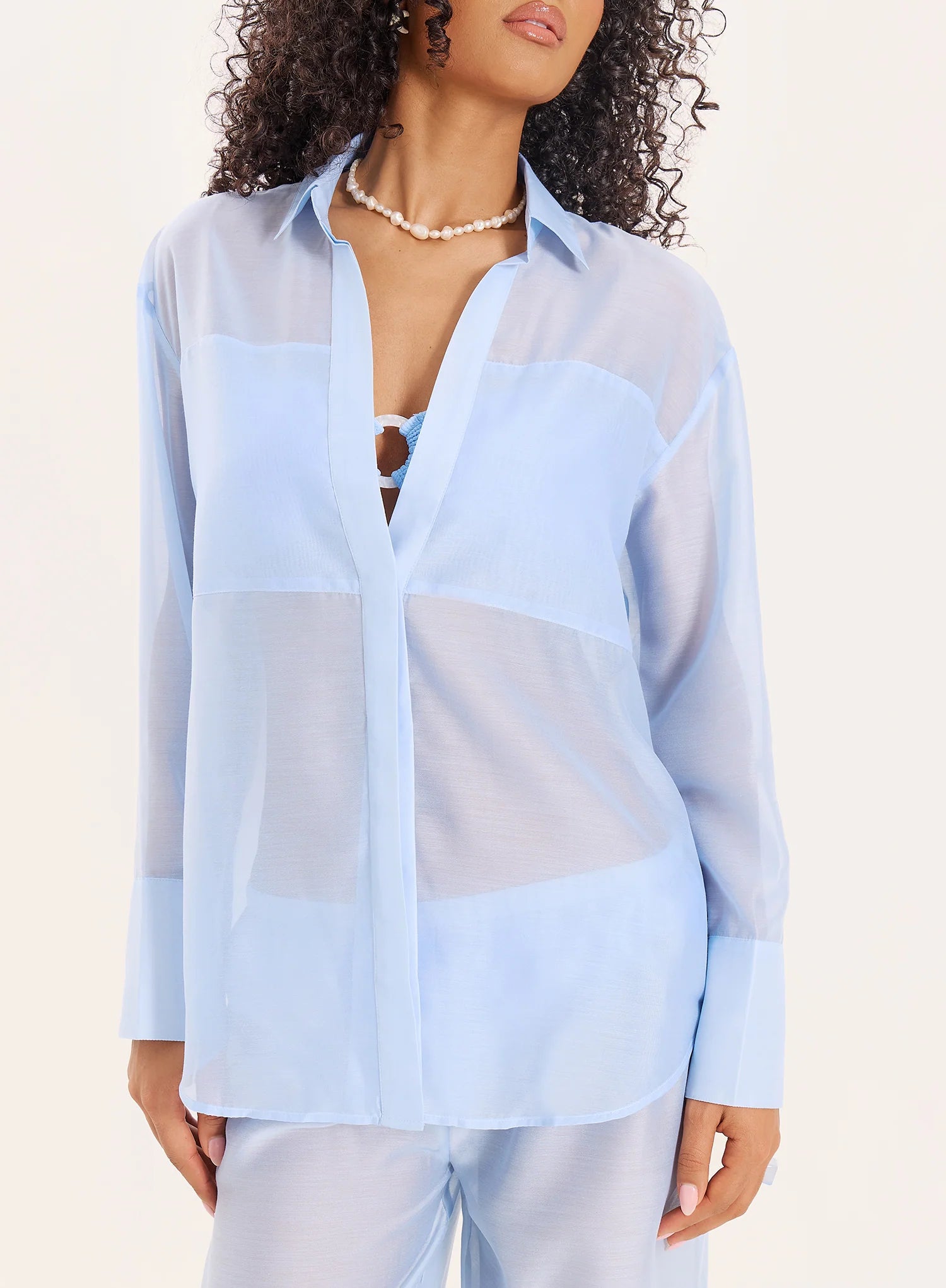 Light Blue Semi Sheer Longline Shirt