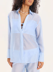 Light Blue Semi Sheer Longline Shirt