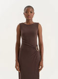 Chocolate Gathered Waist Jersey Maxi Dress