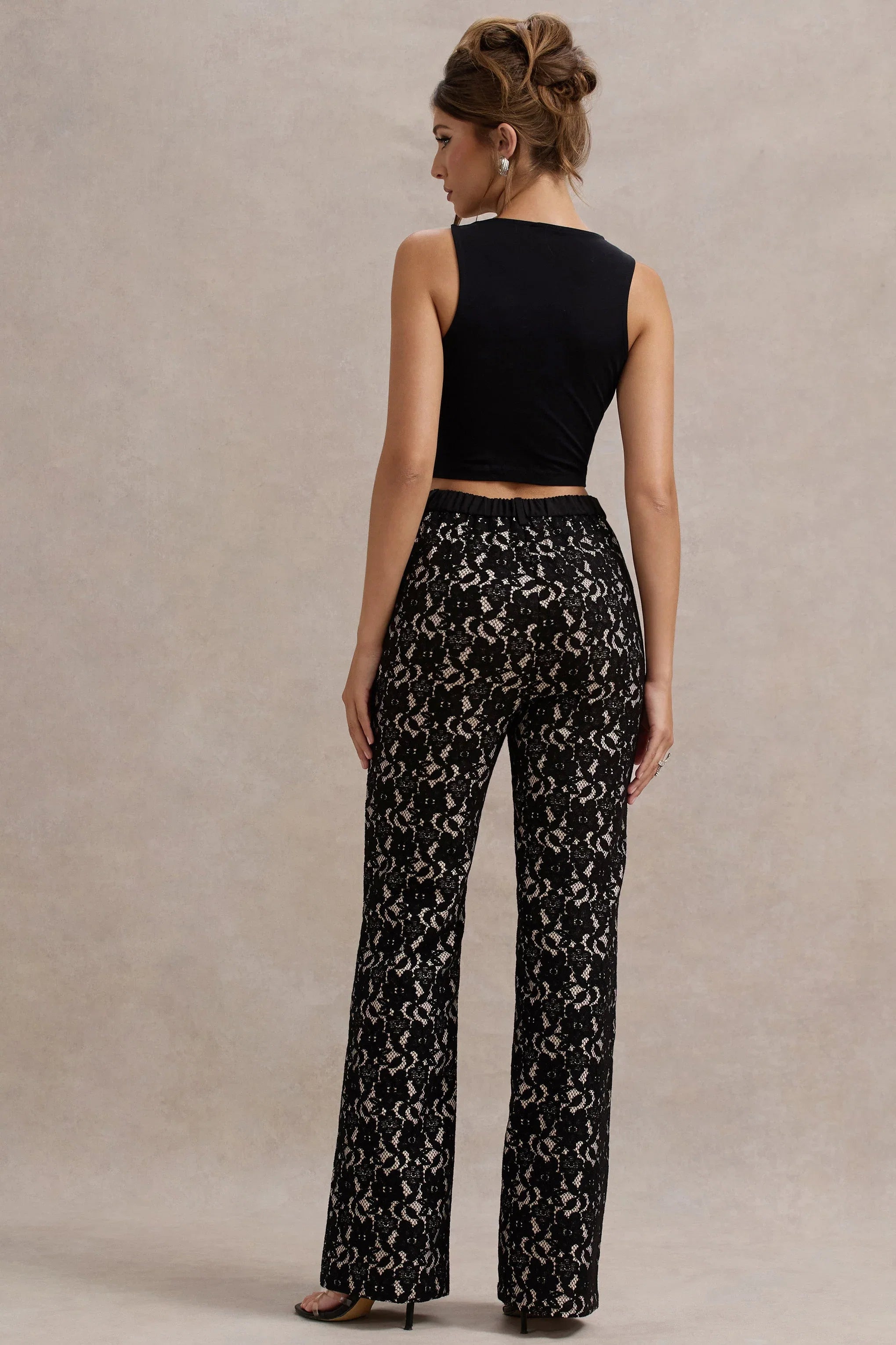 Jordanne Black Lace Flared Leg Trousers