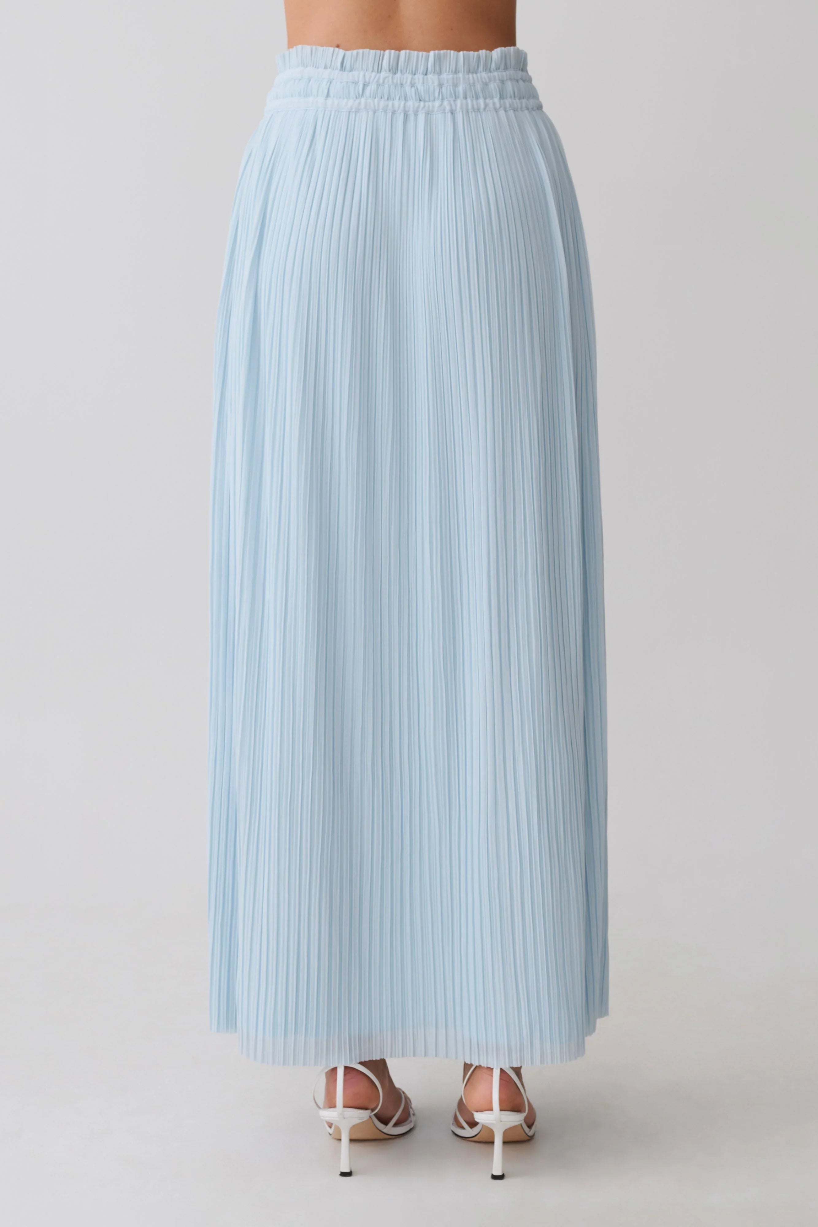 Amaris Gathered Plisse Maxi Skirt Pale Blue