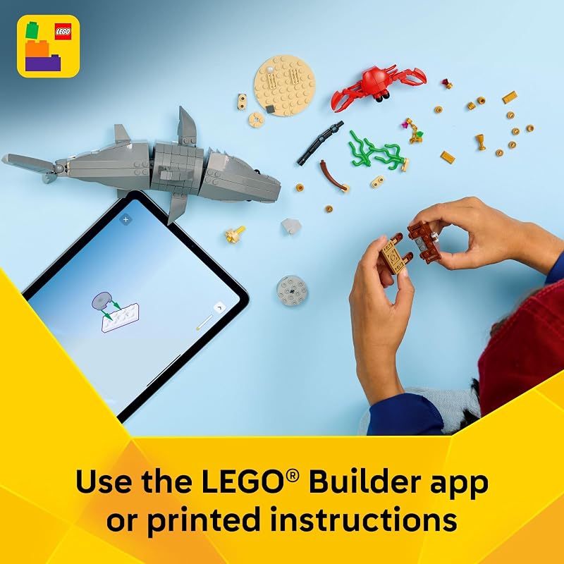 LEGO Creator Fierce Shark with a Treasure Chest Building Toy for Boys Girls Kids Build a Shark Fish or Manta Ray Animal Figure Bedroom or Shelf Decor for Ages 8 31381