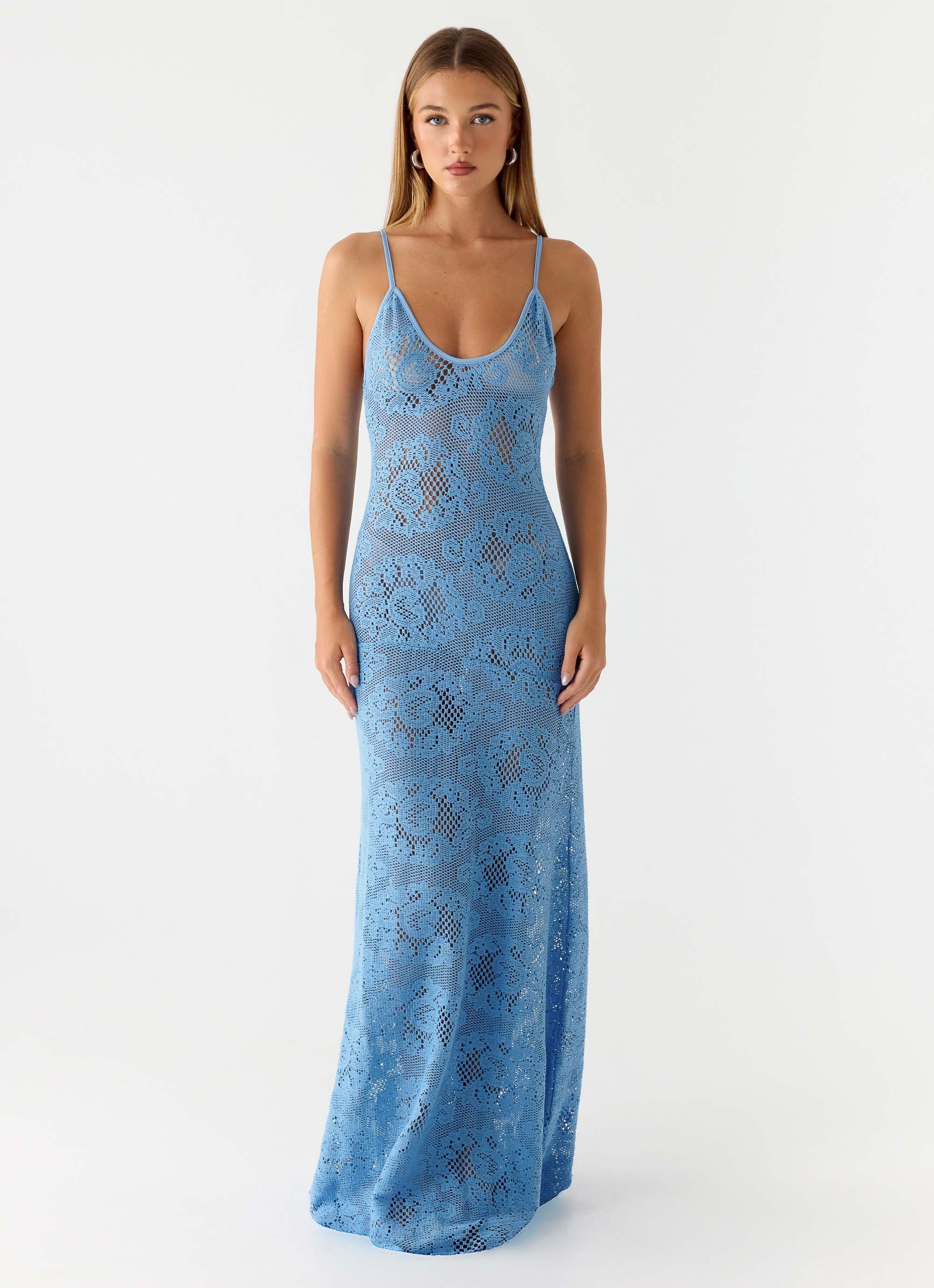 Zelella Crochet Maxi Dress Bright Blue