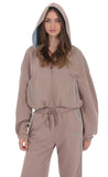 Two Toned Cropped Hoodie in Taupe