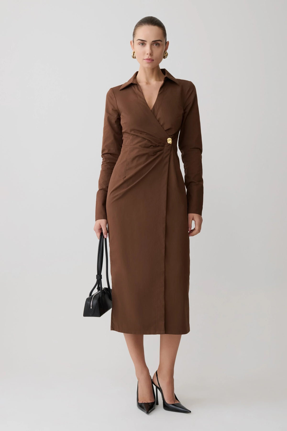 Mikaila Asymmetric Shirt Dress Dark Chocolate