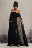 Carlotta Black Bardot Maternity Maxi Dress With Chiffon Cape