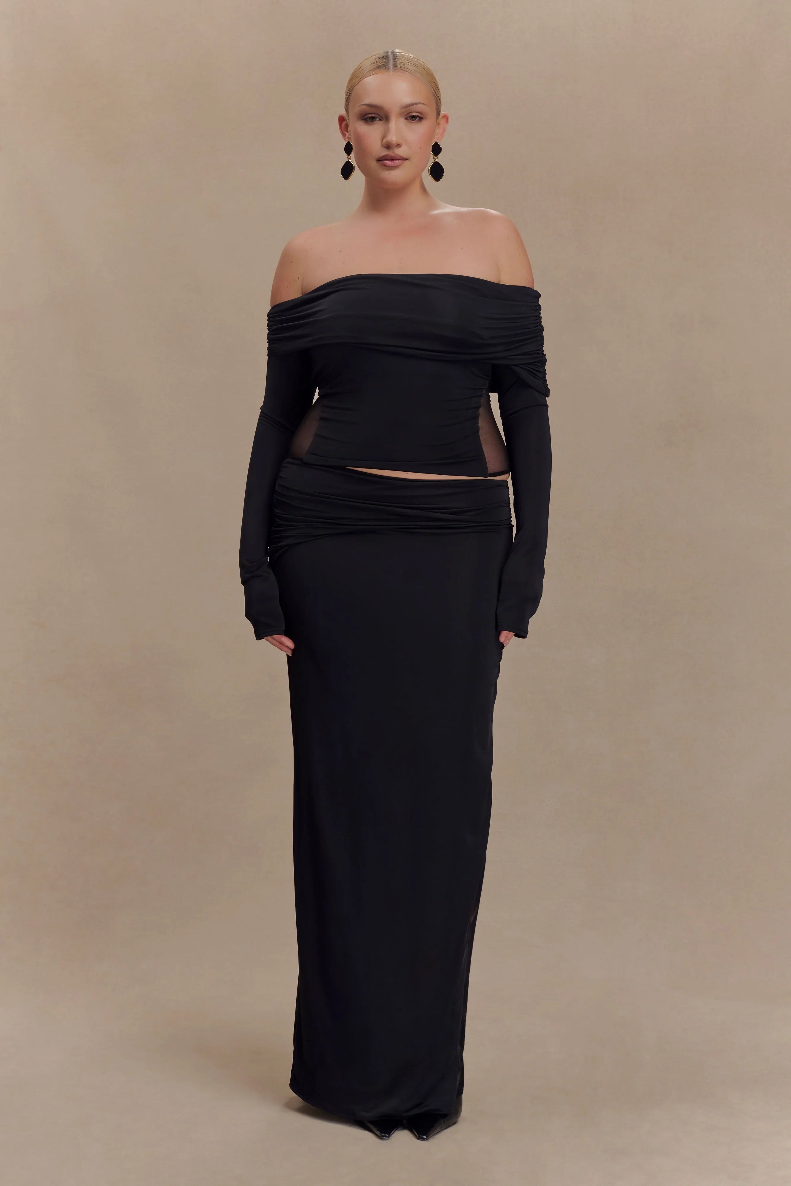 Judy Slinky And Mesh Maxi Skirt Black