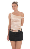 Satin Off Shoulder Top in Champagne