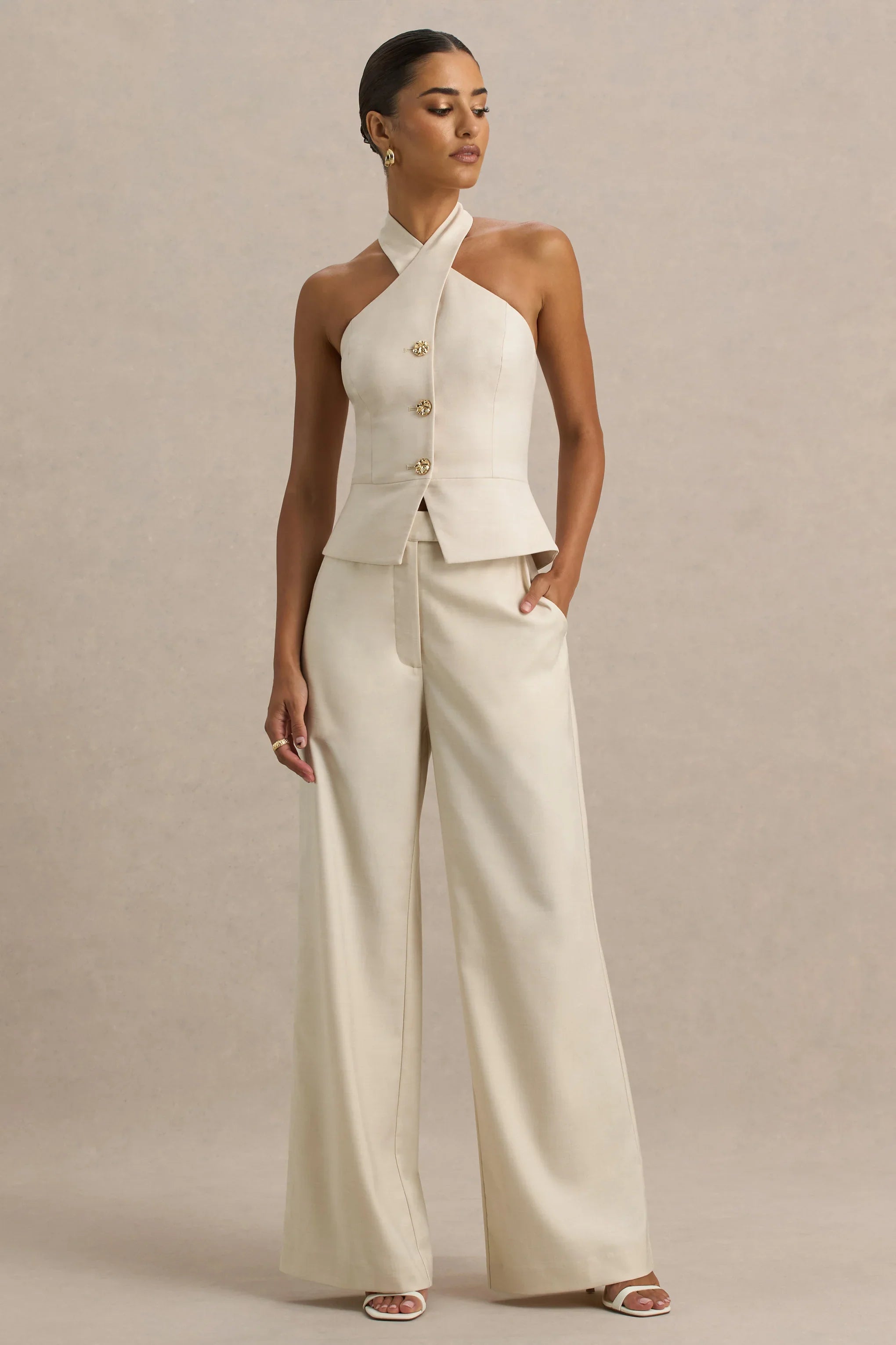 Bellarose Nude Wide Leg Trousers