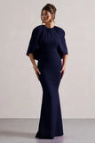 Kianne Navy Draped Short Sleeve Maxi Dress