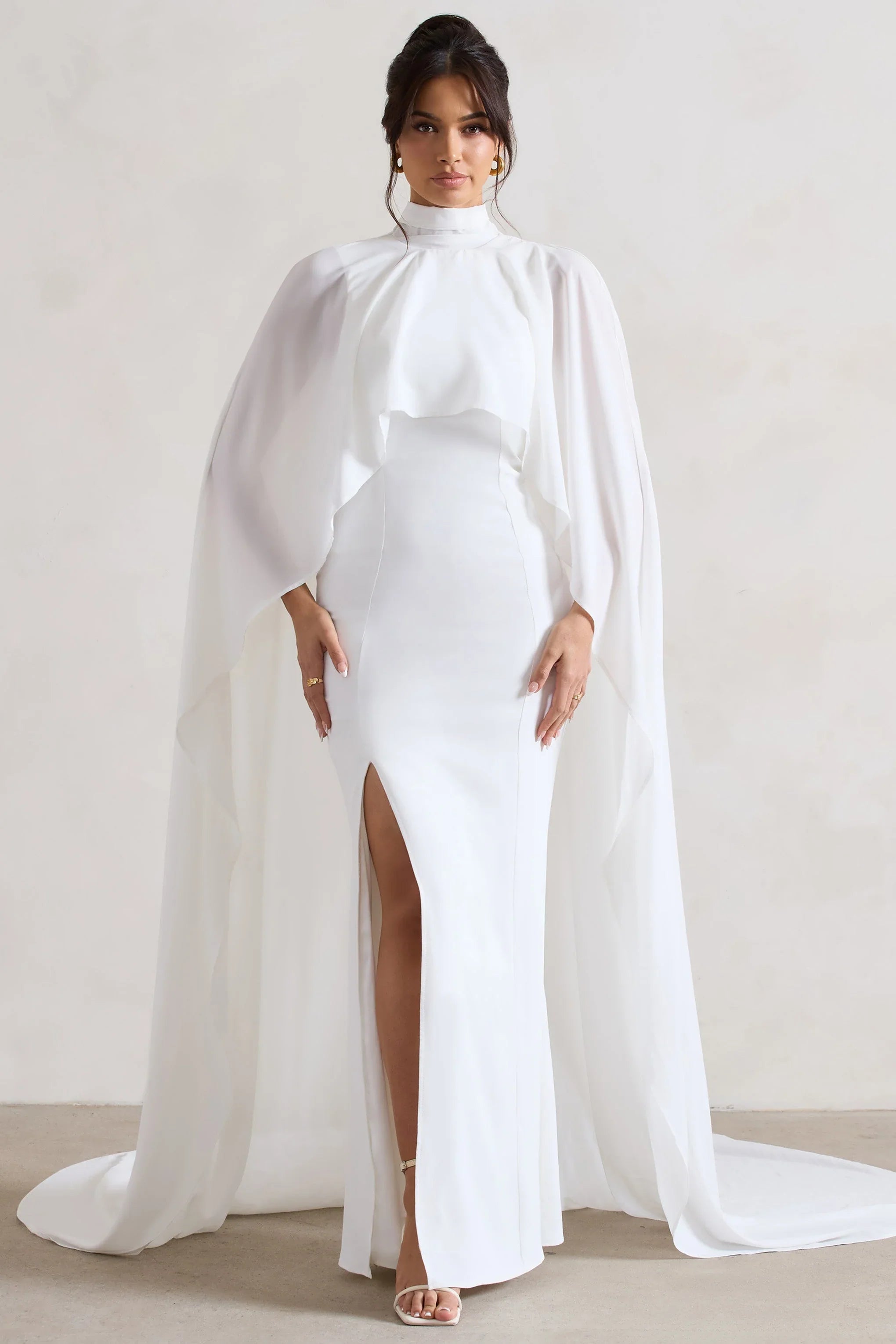Saint Cream Fishtail Split Maxi Dress With Chiffon Cape