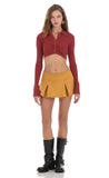 Ribbed Collared Top in Maroon