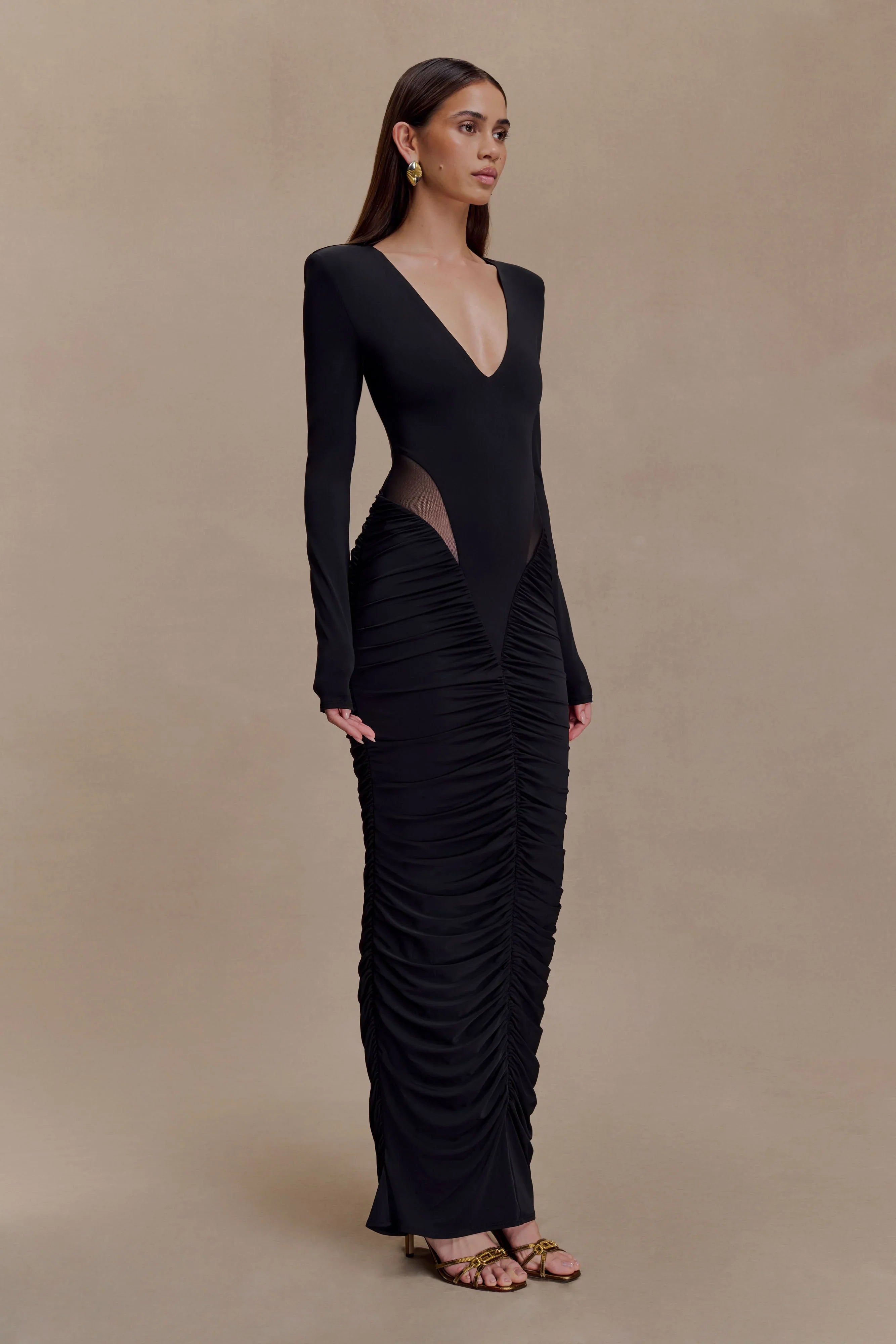Louanne Slinky Long Sleeve Maxi Dress Black
