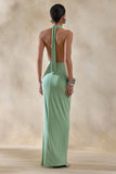 Rosina Sage Halter Neck Draped Maxi Dress With Sash