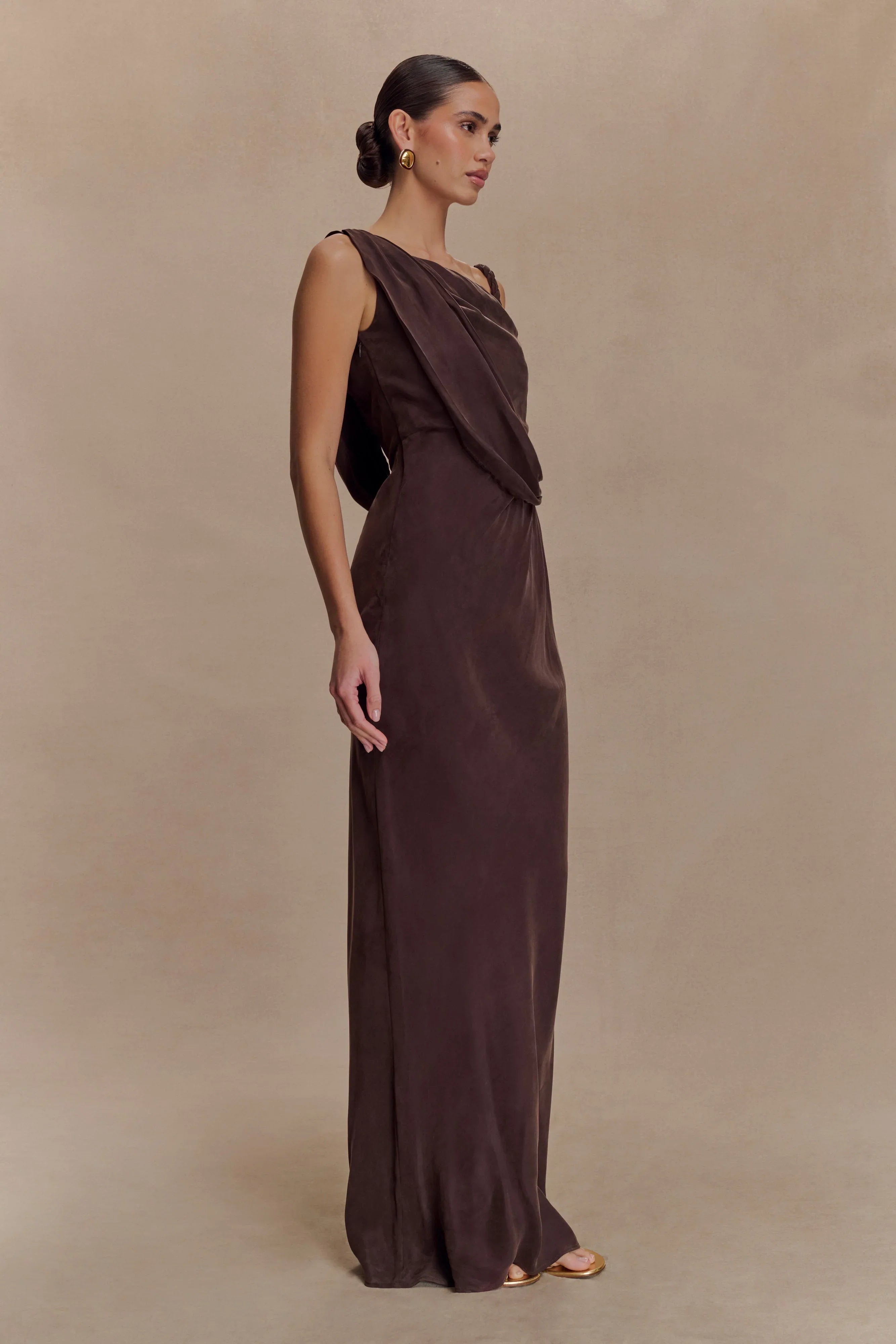 Lorieanne Draped Maxi Dress Dark Chocolate