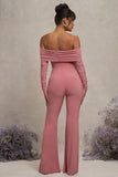Count Down Blush Pink Maternity Ruched Mesh Bardot Jumpsuit