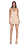 Lace Cutout Bow Dress in Peach