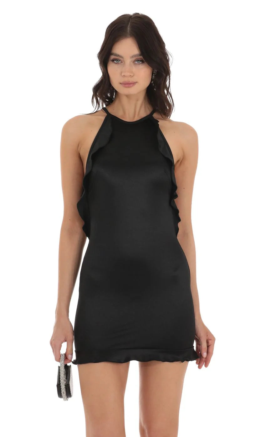 Ruffle Halter Dress in Black