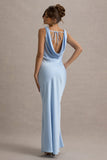Alesso Powder Blue Satin Cowl Neck Slip Maxi Dress