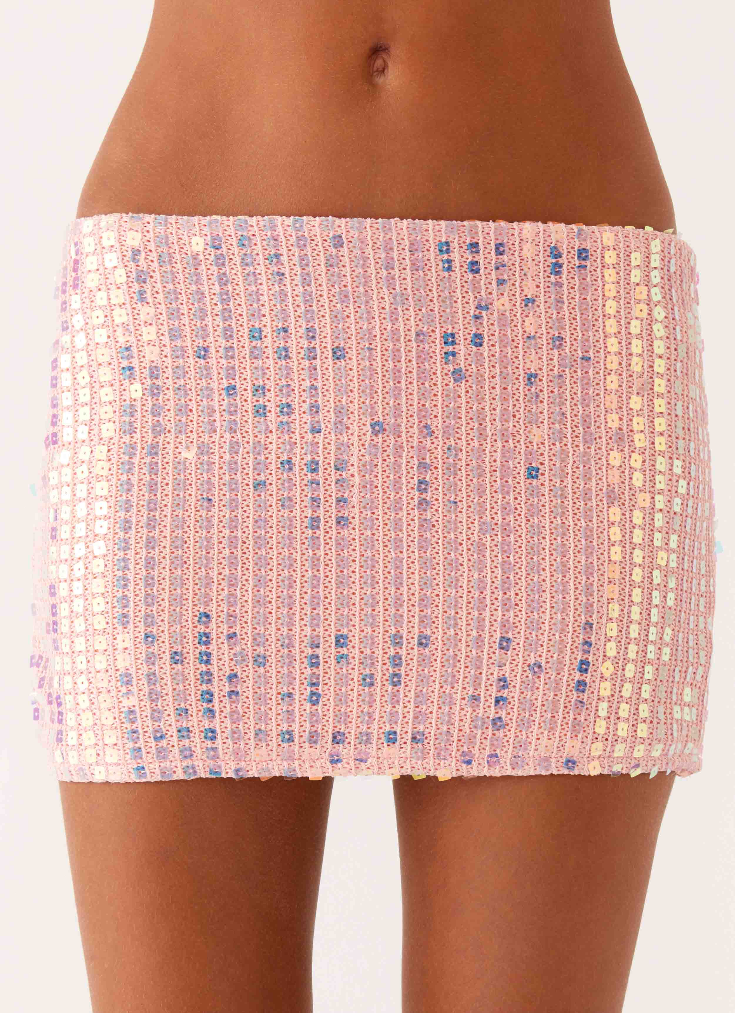 Been That Girl Knit Sequin Mini Skirt Iridescent Pink