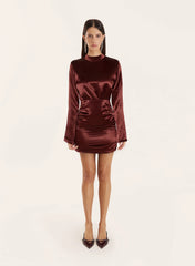 Dark Red Satin High Neck Mini Dress