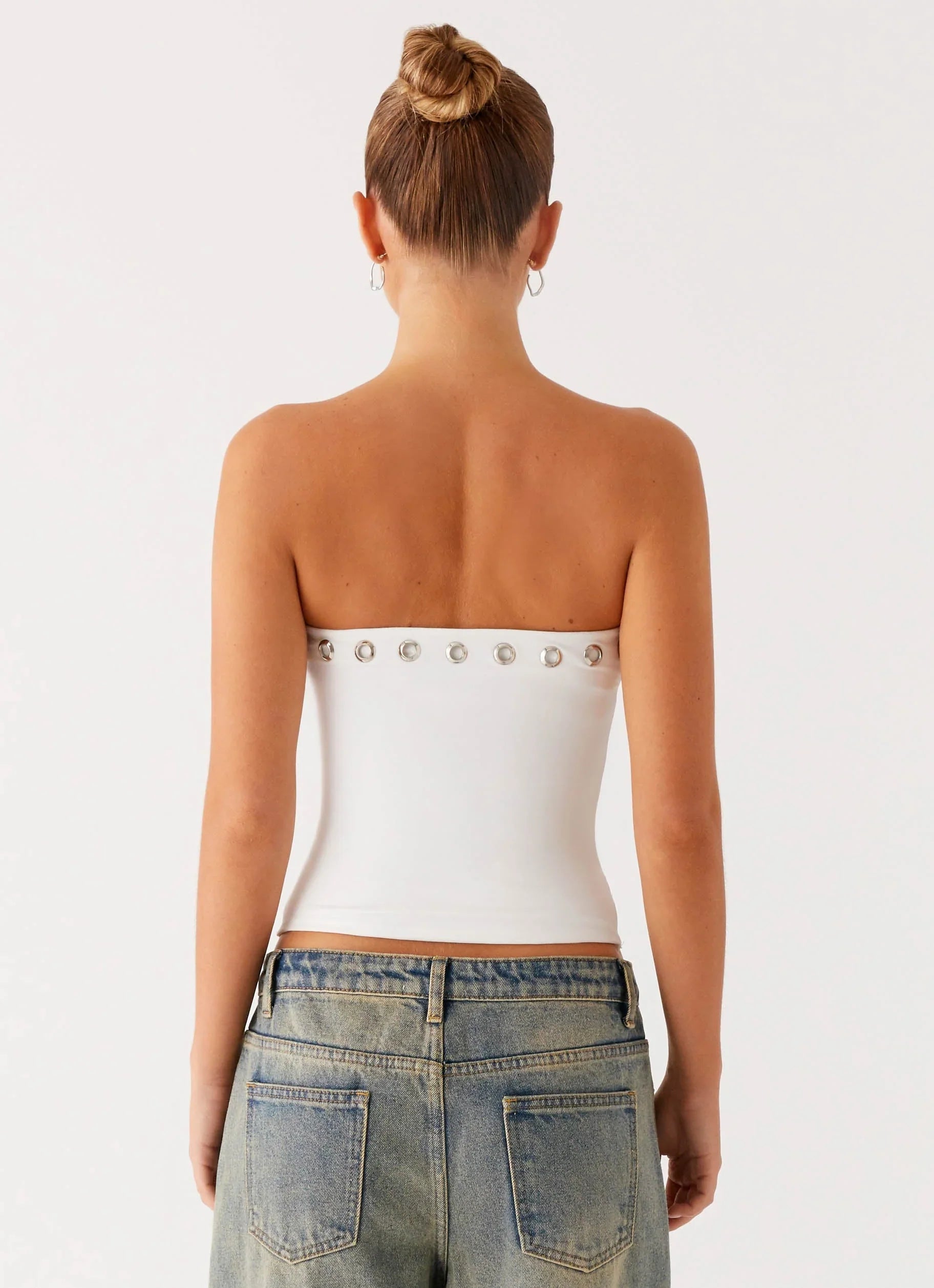 Miku Eyelet Strapless Top White
