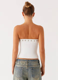 Miku Eyelet Strapless Top White