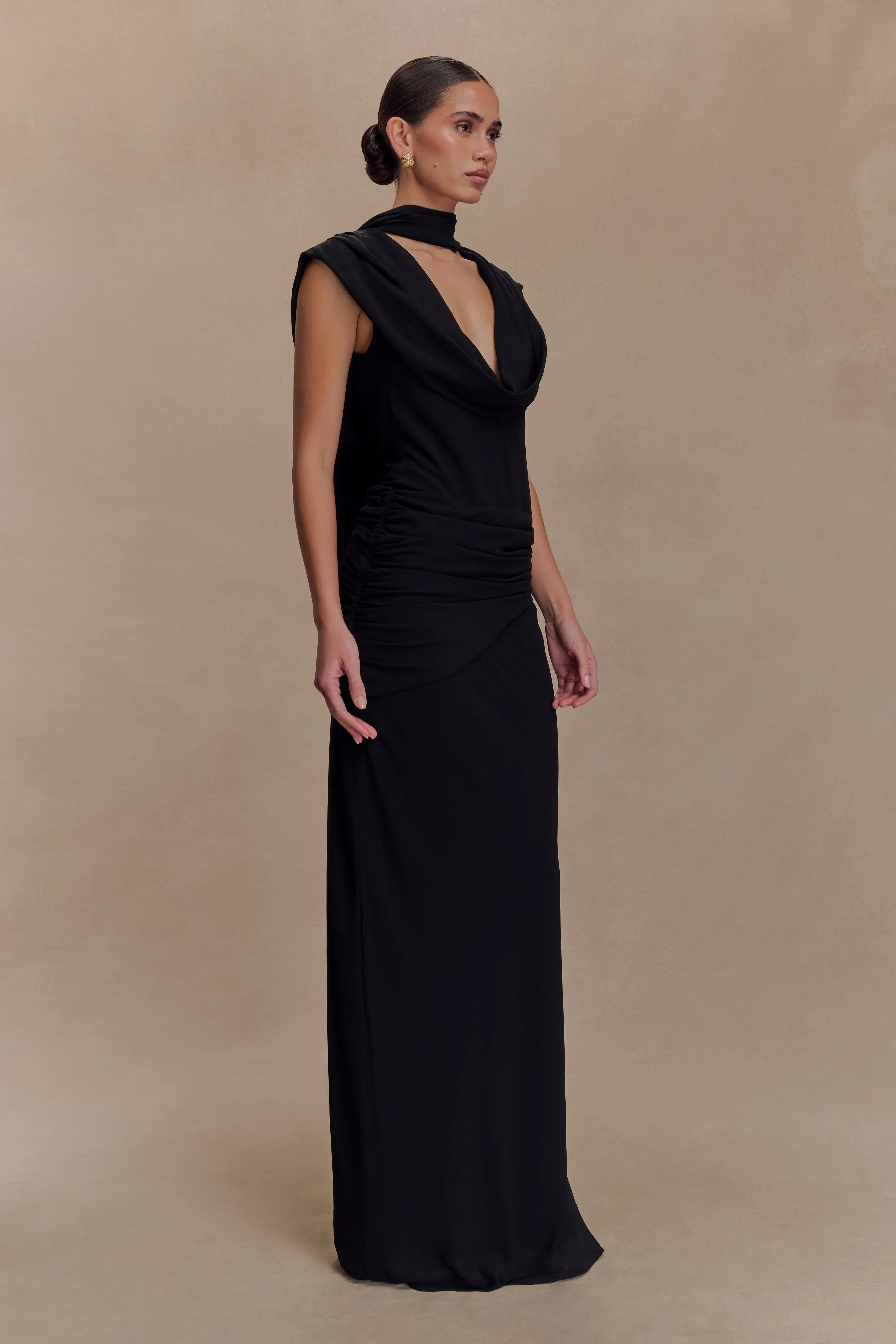 Giulia Chiffon Draped Maxi Dress Black