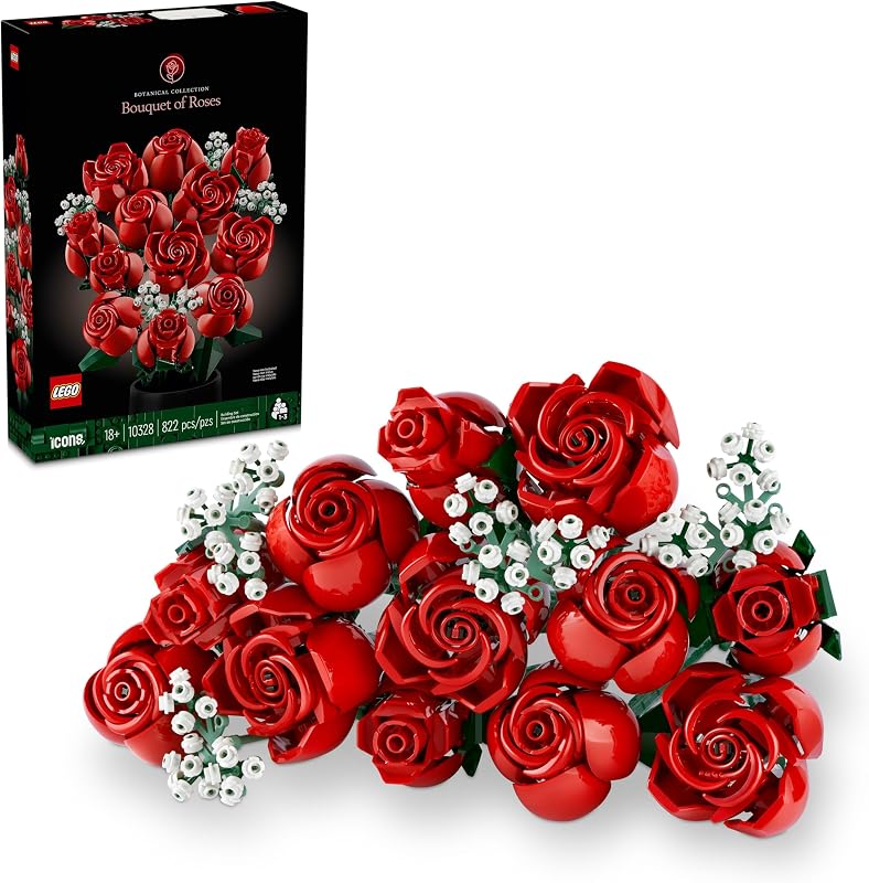 LEGO Botanicals Bouquet of Roses Artificial Flowers Fake Red Roses Building Set for Adults Ages 18 Gifts for Birthdays for Her Home Decor for Table Display 10328