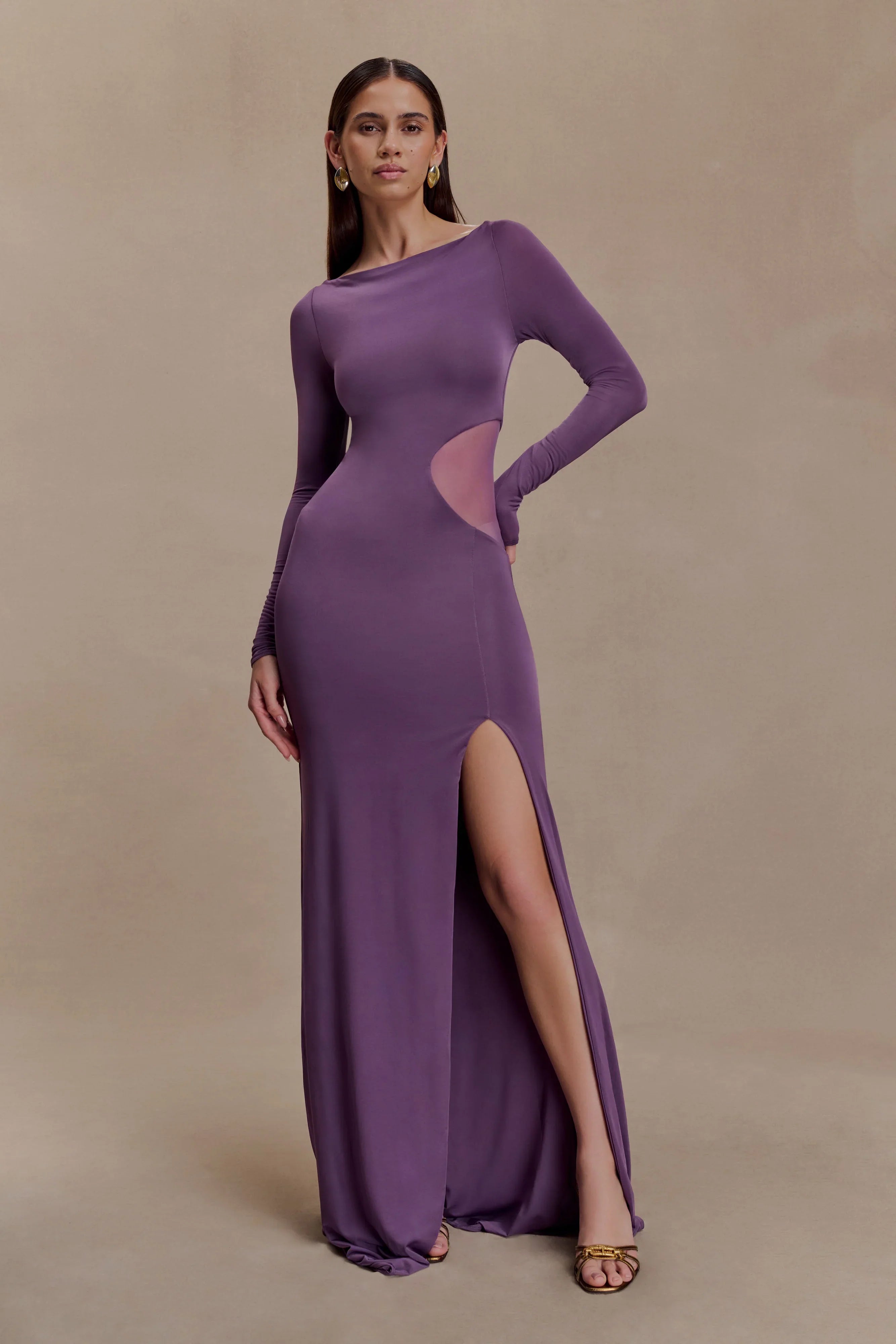 Megan Slinky And Mesh Maxi Dress Purple