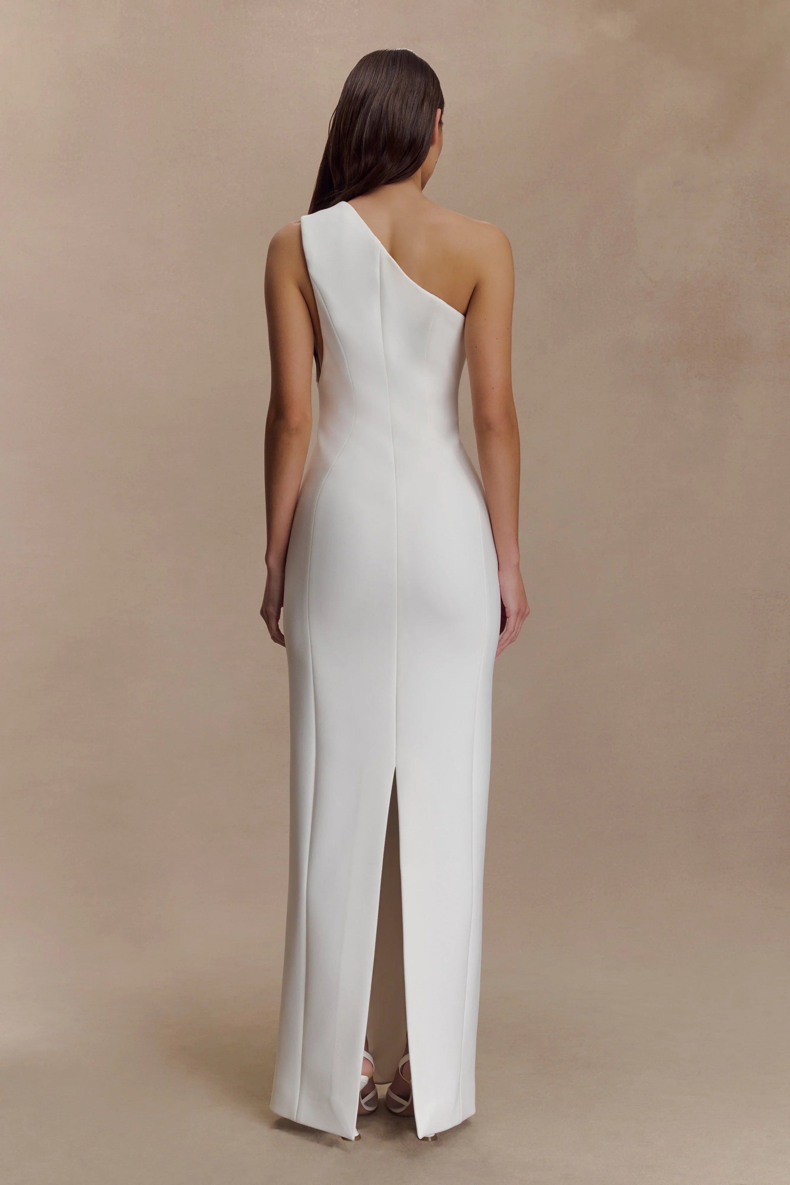 Milena One Shoulder Crepe Maxi Dress White