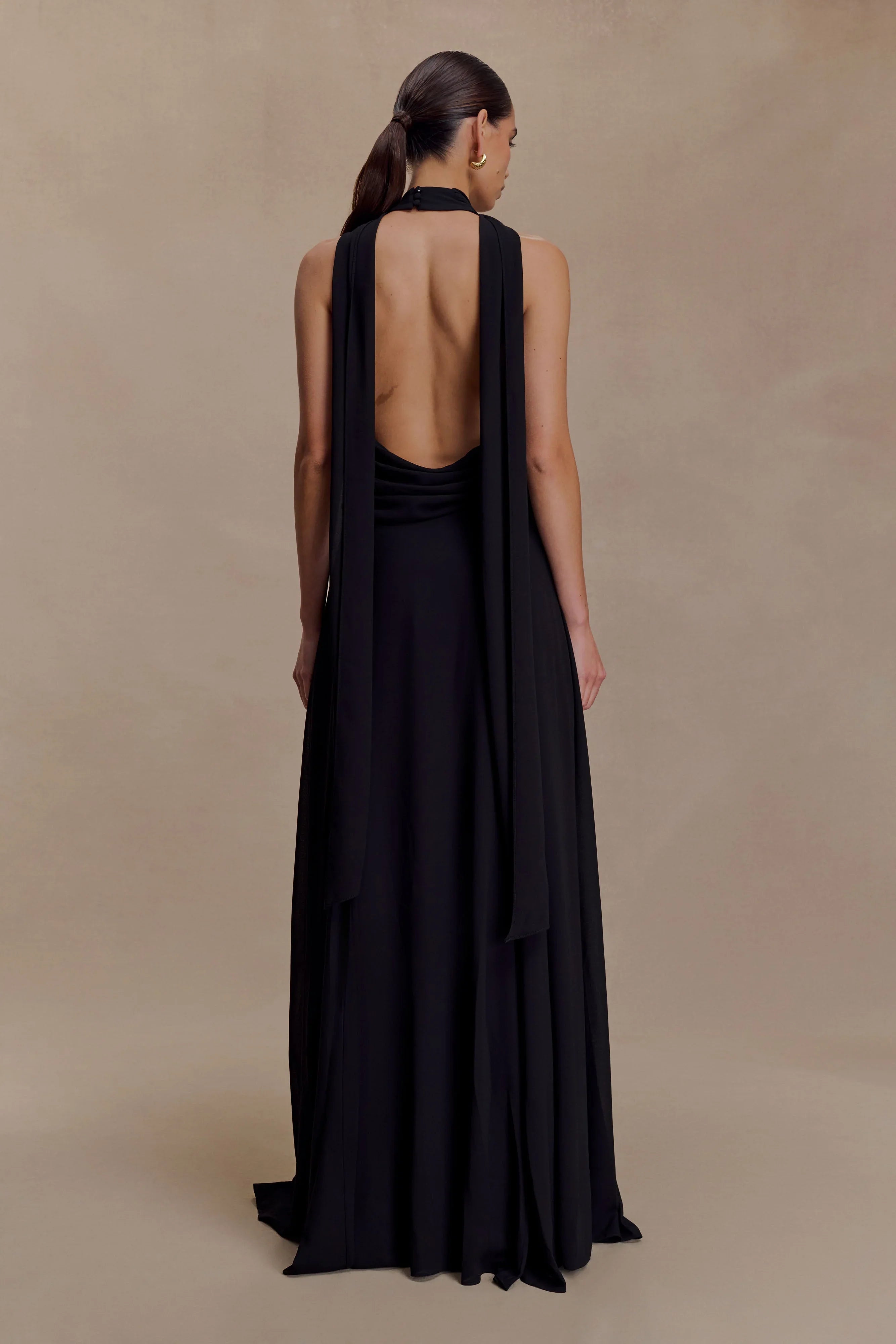 Santal Floral Chiffon Halter Maxi Dress Black