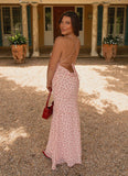 Alianna Cowl Neck Mesh Maxi Dress Pink Flower