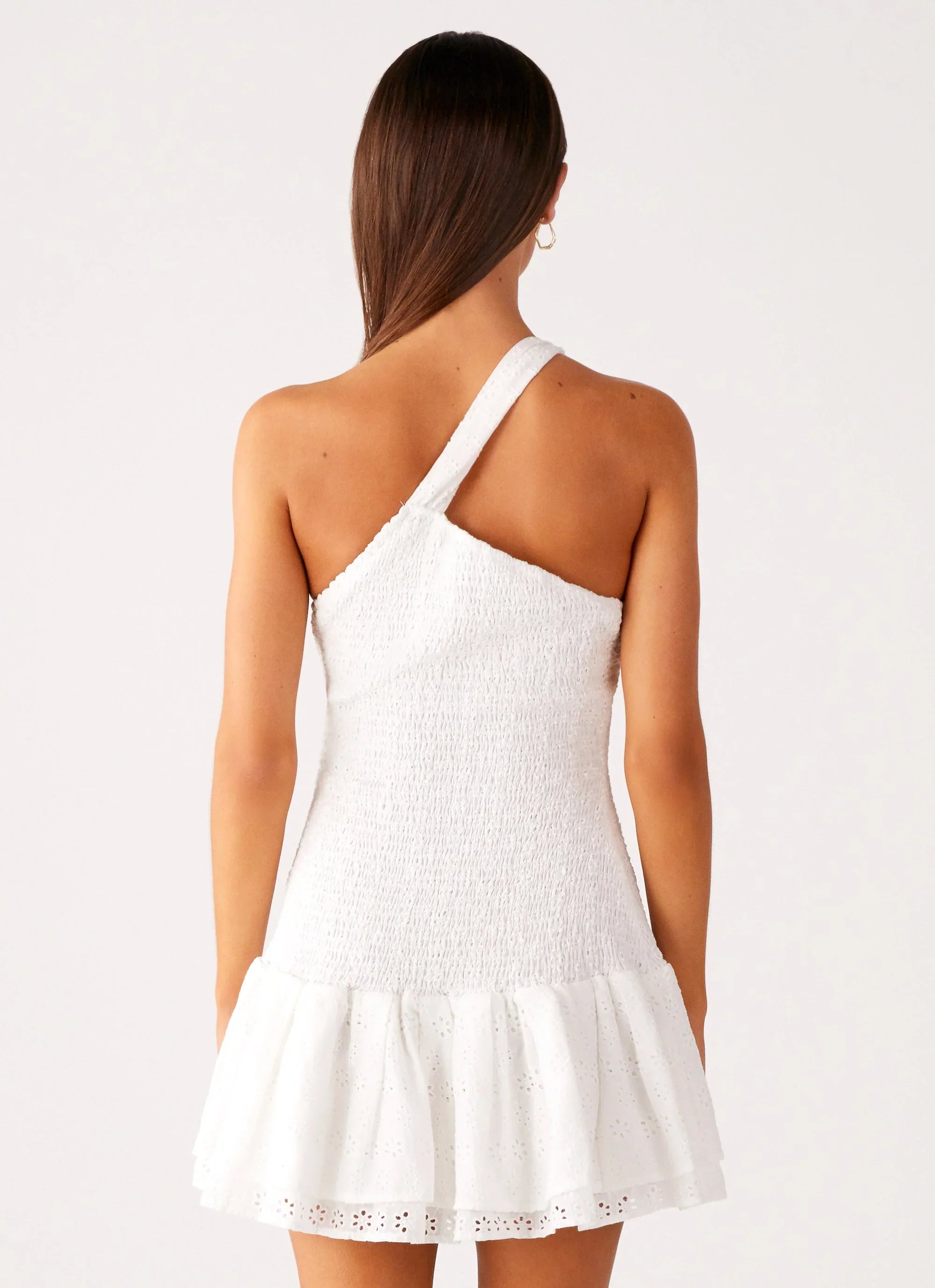 Hestia Drop Waist Shirring Mini Dress White