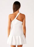 Hestia Drop Waist Shirring Mini Dress White