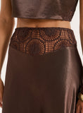 Chocolate Satin Crochet Panelled Maxi Skirt