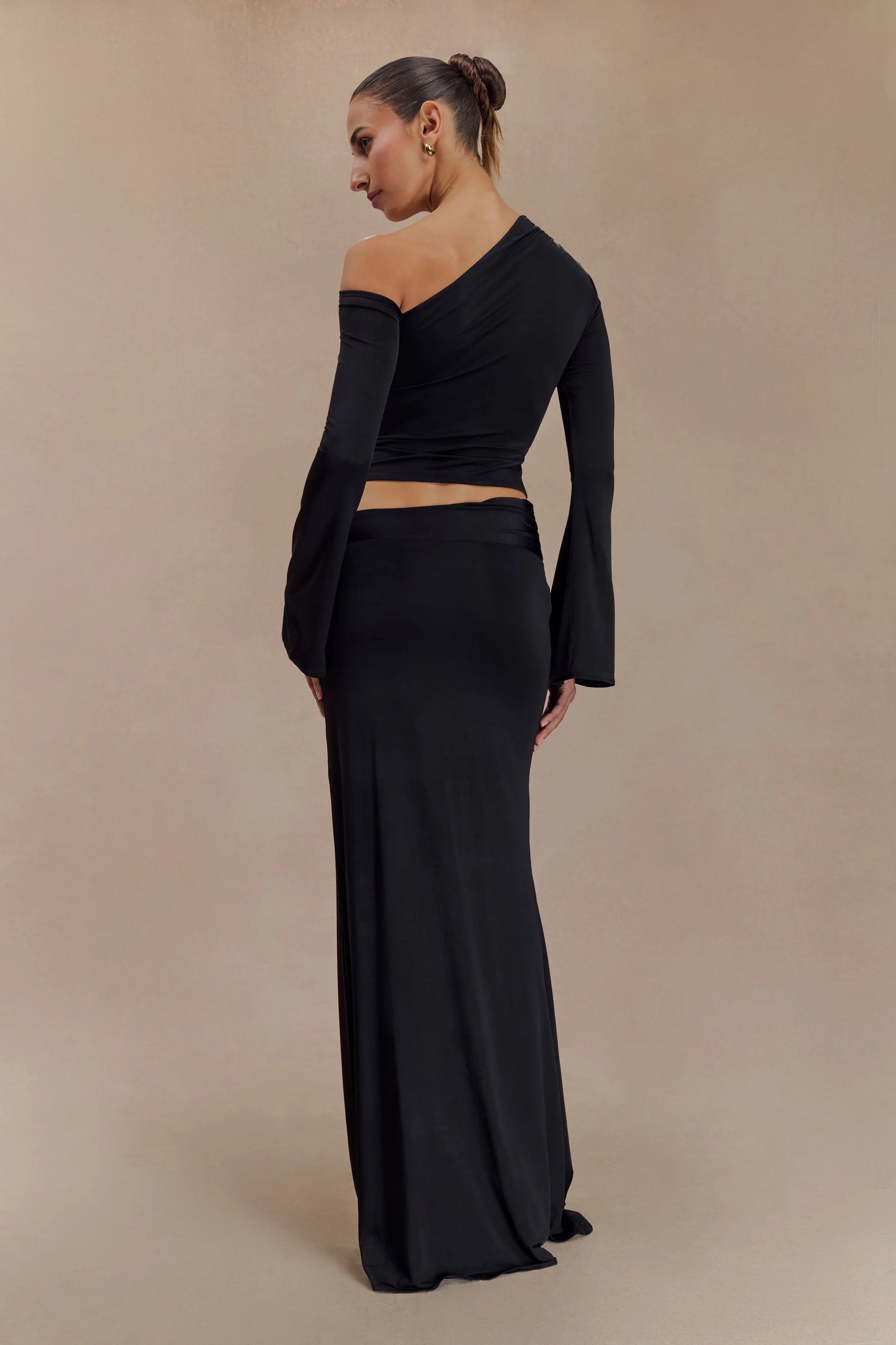 Ainsley Asymmetrical Maxi Skirt With Floral Hardware Black