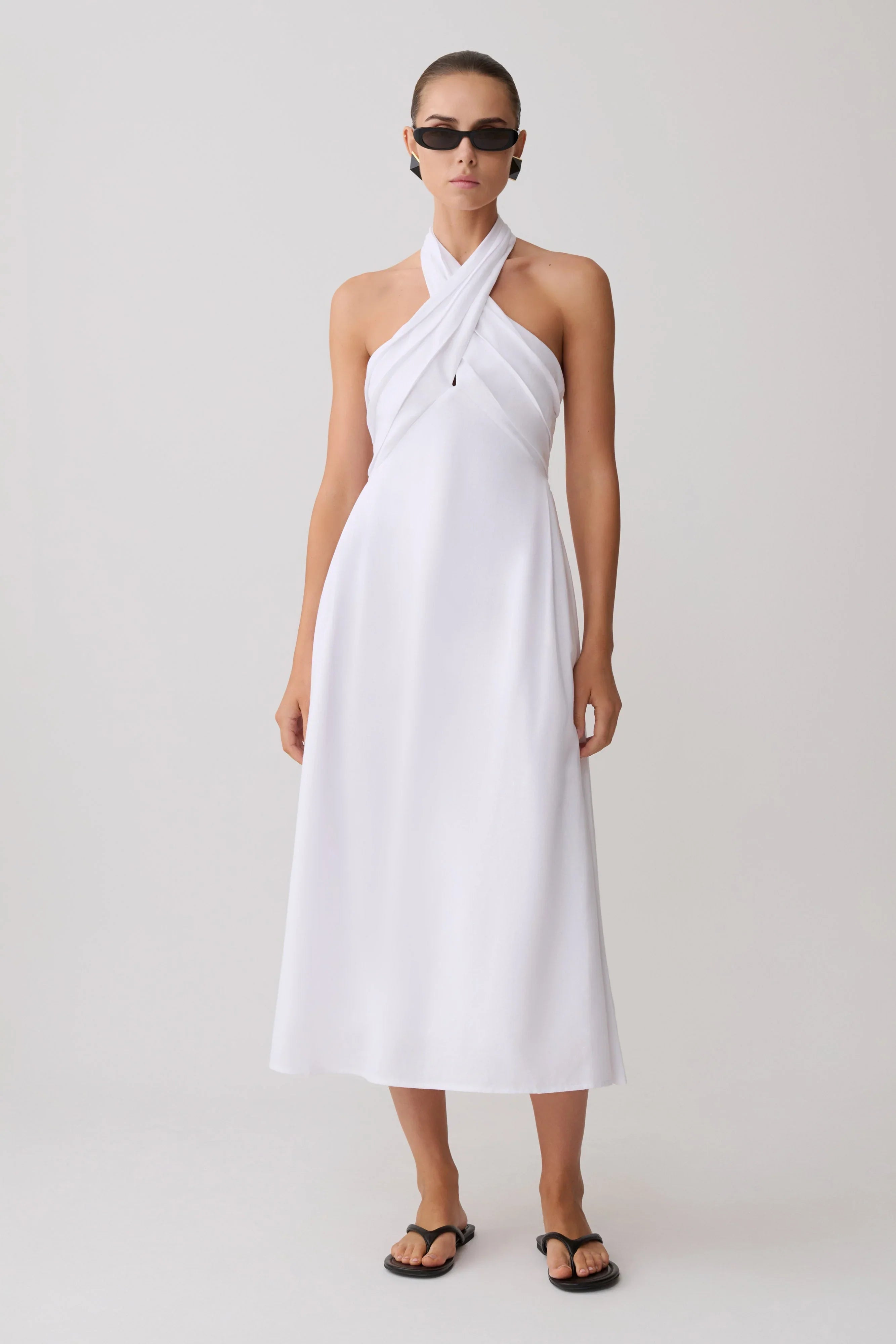 Rosie Linen Halter Midi Dress White