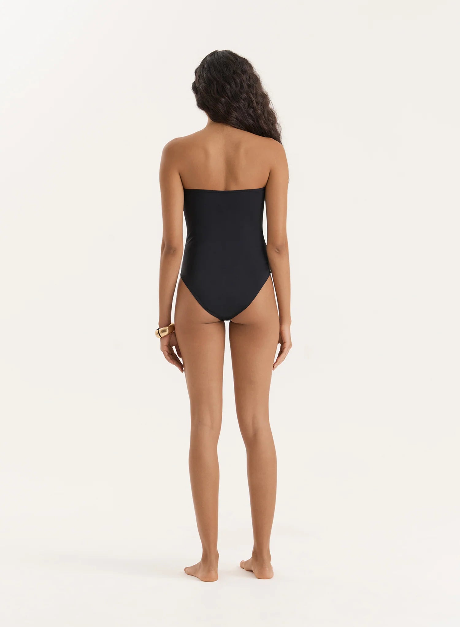 Black Gold Ring Cut Out Bandeau Swimsuit
