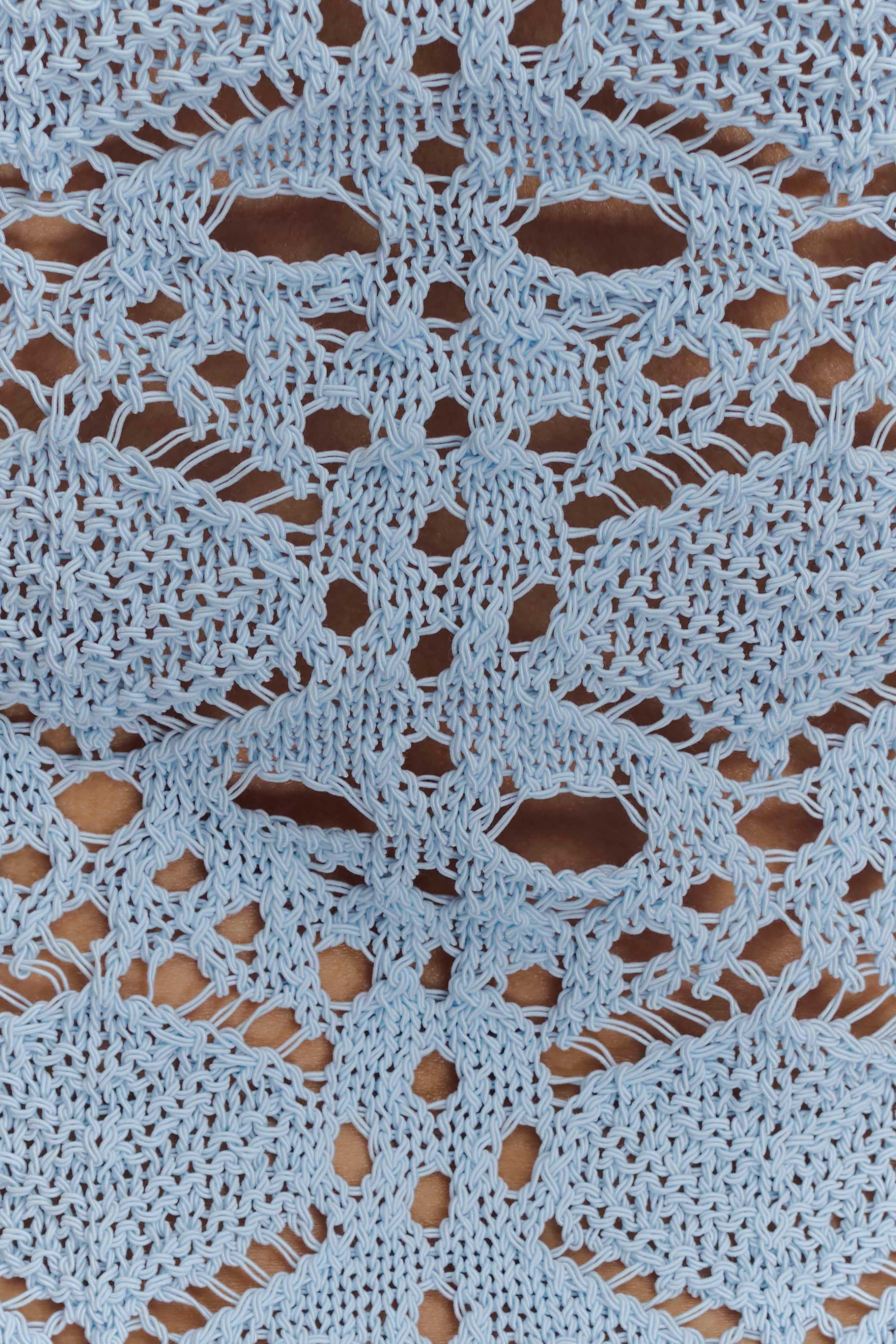 Aeline Strapless Crochet Knit Top Sky Blue