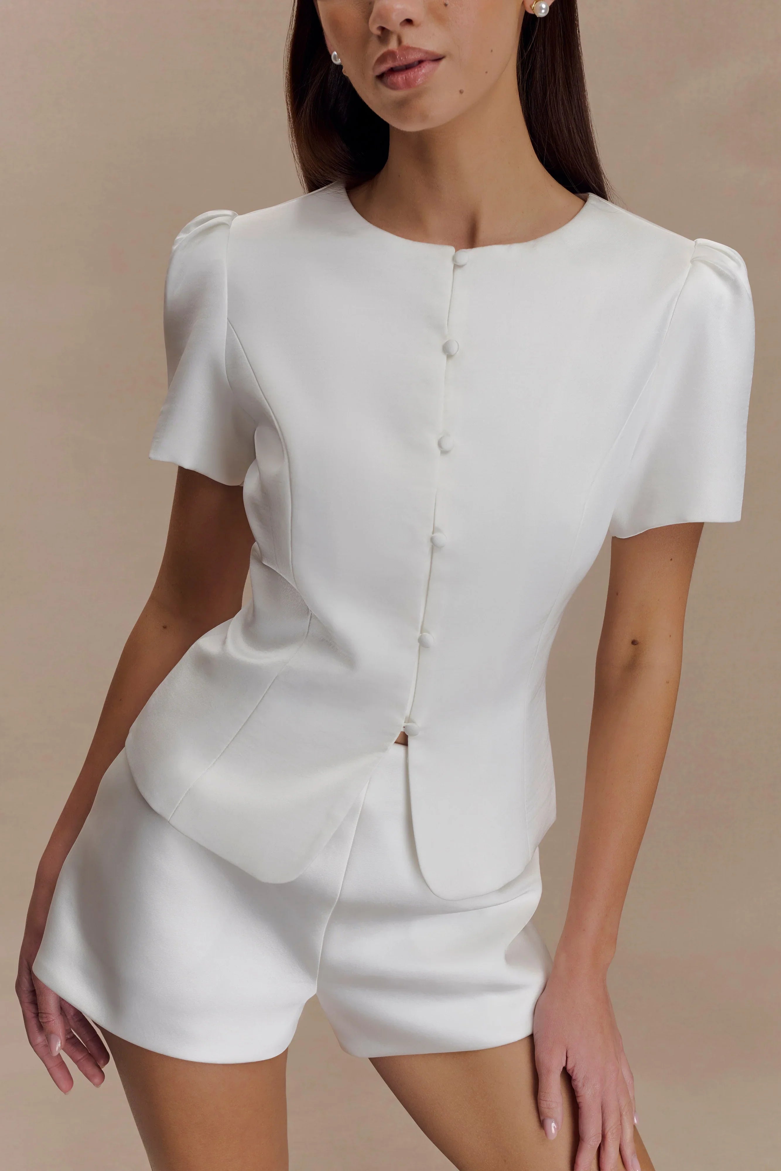 Anne Satin Mini Short White
