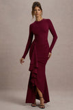 Alayna Berry Long Sleeve Maxi Dress With Ruffled Split