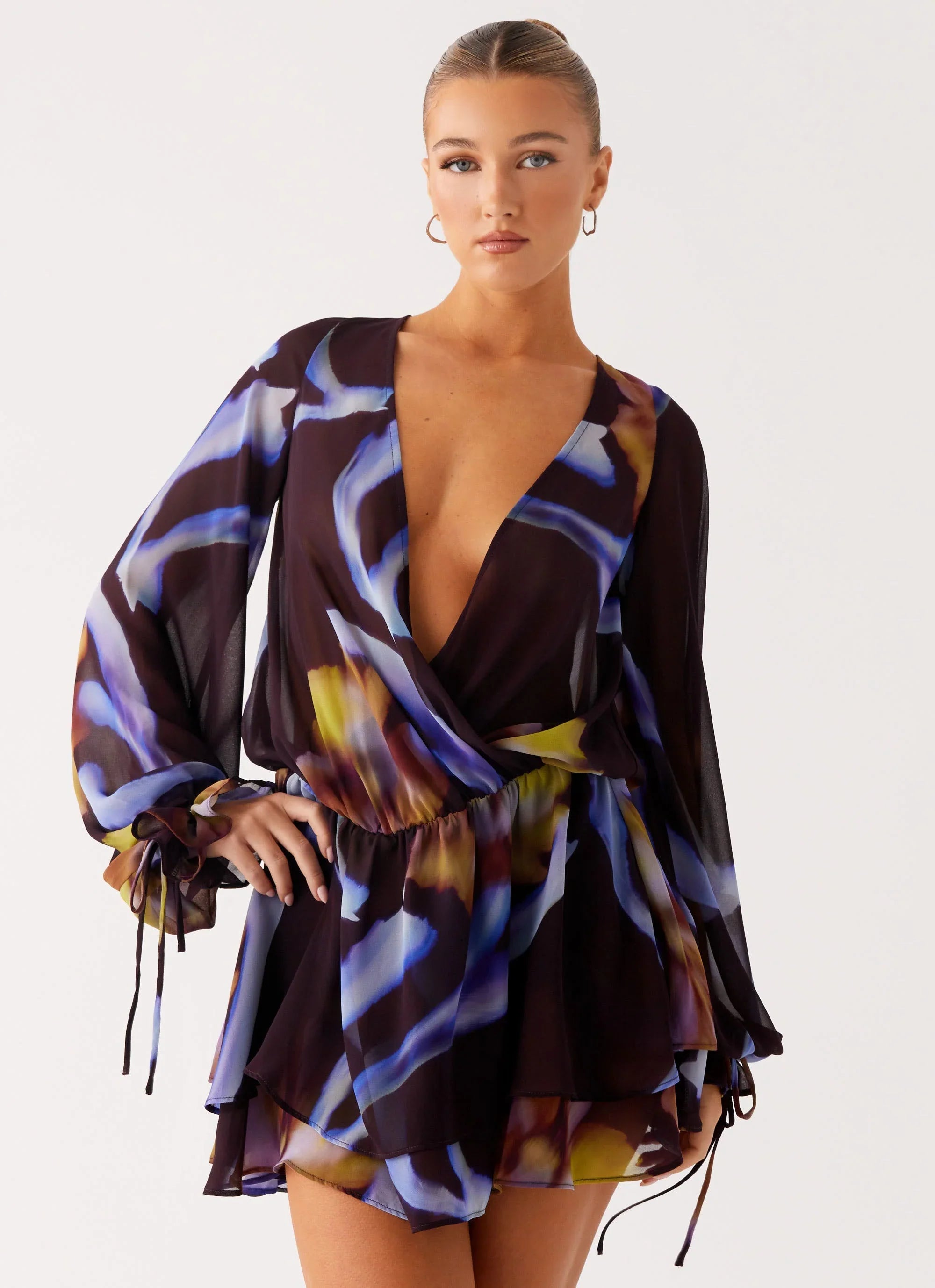 Passion Long Sleeve Mini Dress Dark Floral