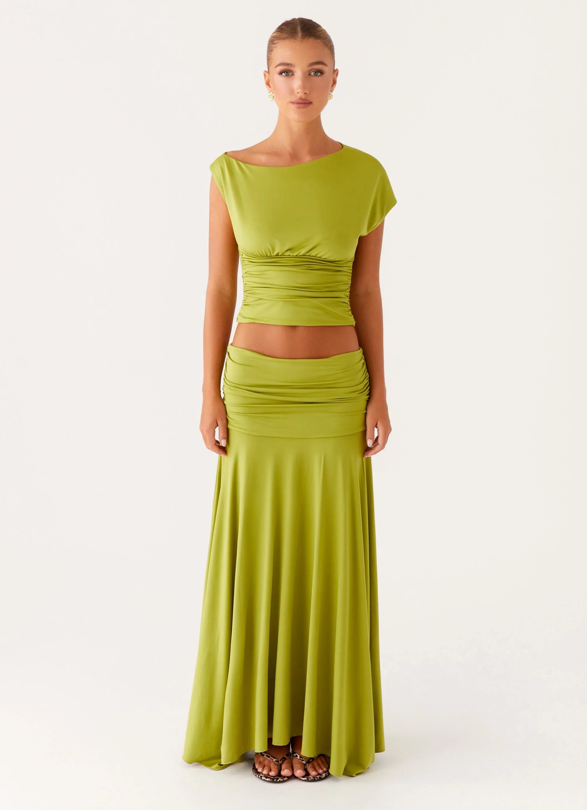 Liana Ruched Maxi Skirt Green