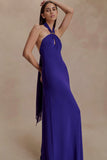 Ozias Halter Semi Sheer Knit Maxi Dress Deep Purple