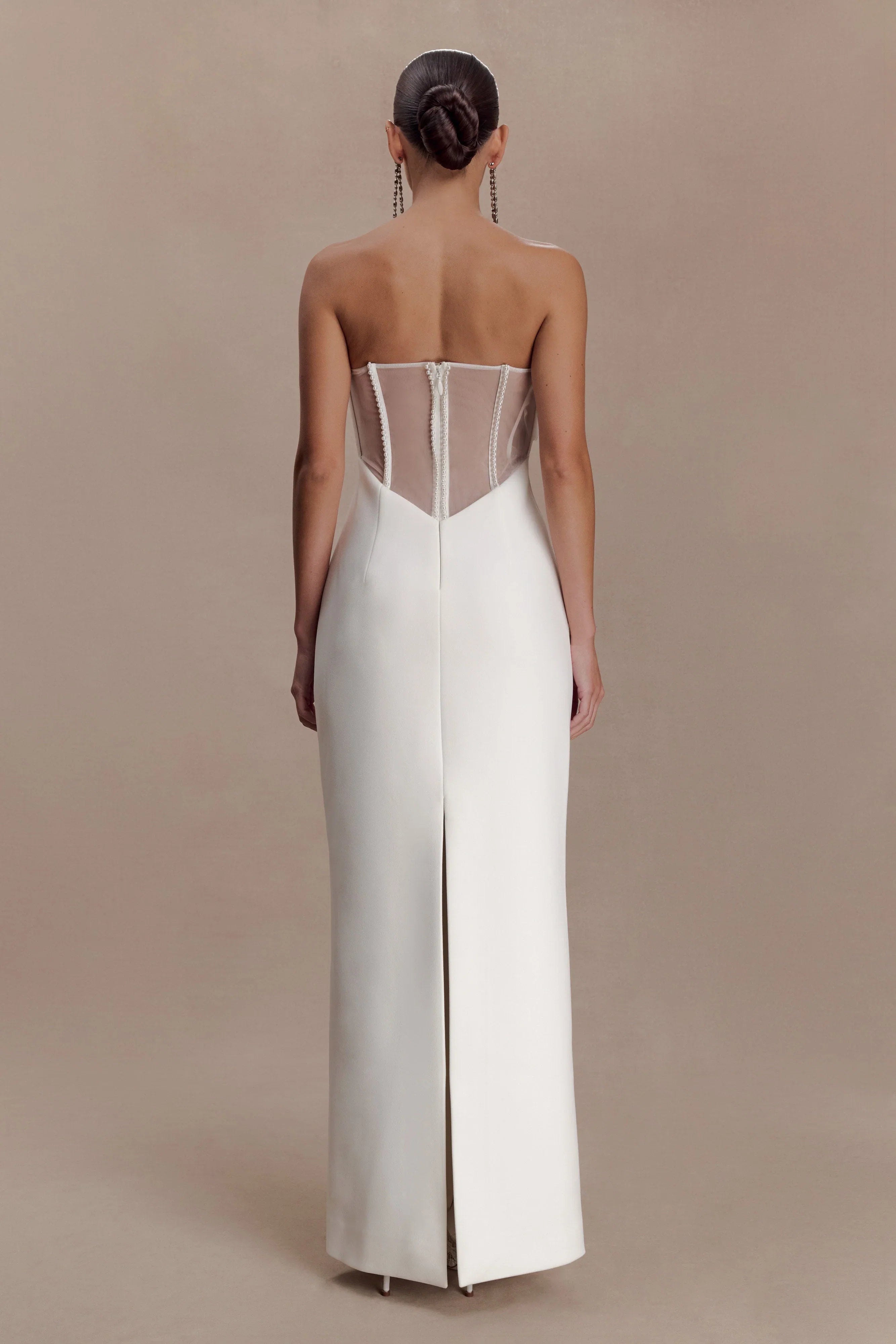 Sloane Strapless Maxi Dress With Pearls White