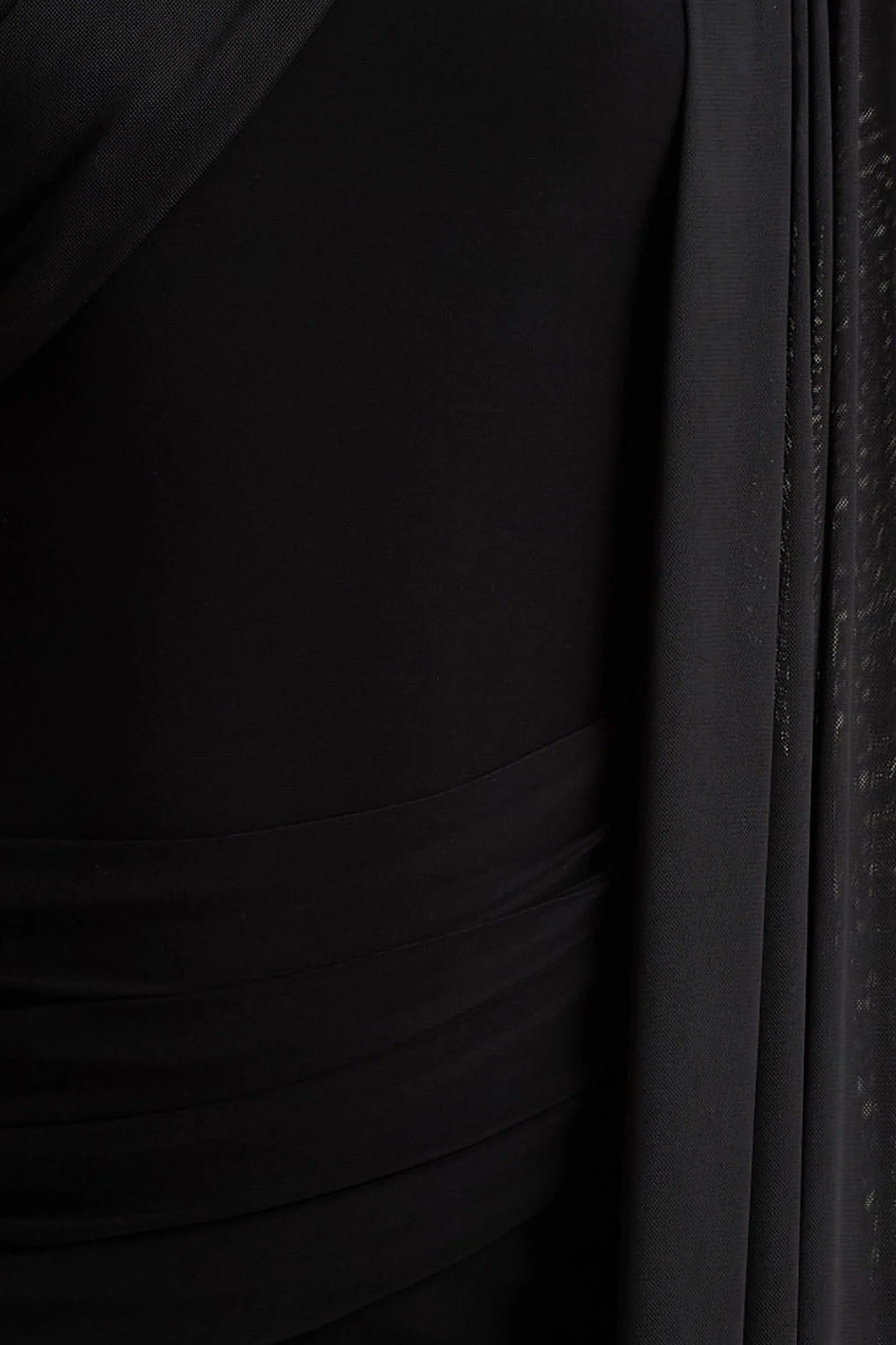 Brenda Black Crew Neck Maxi Dress With Mesh Cape And Sash